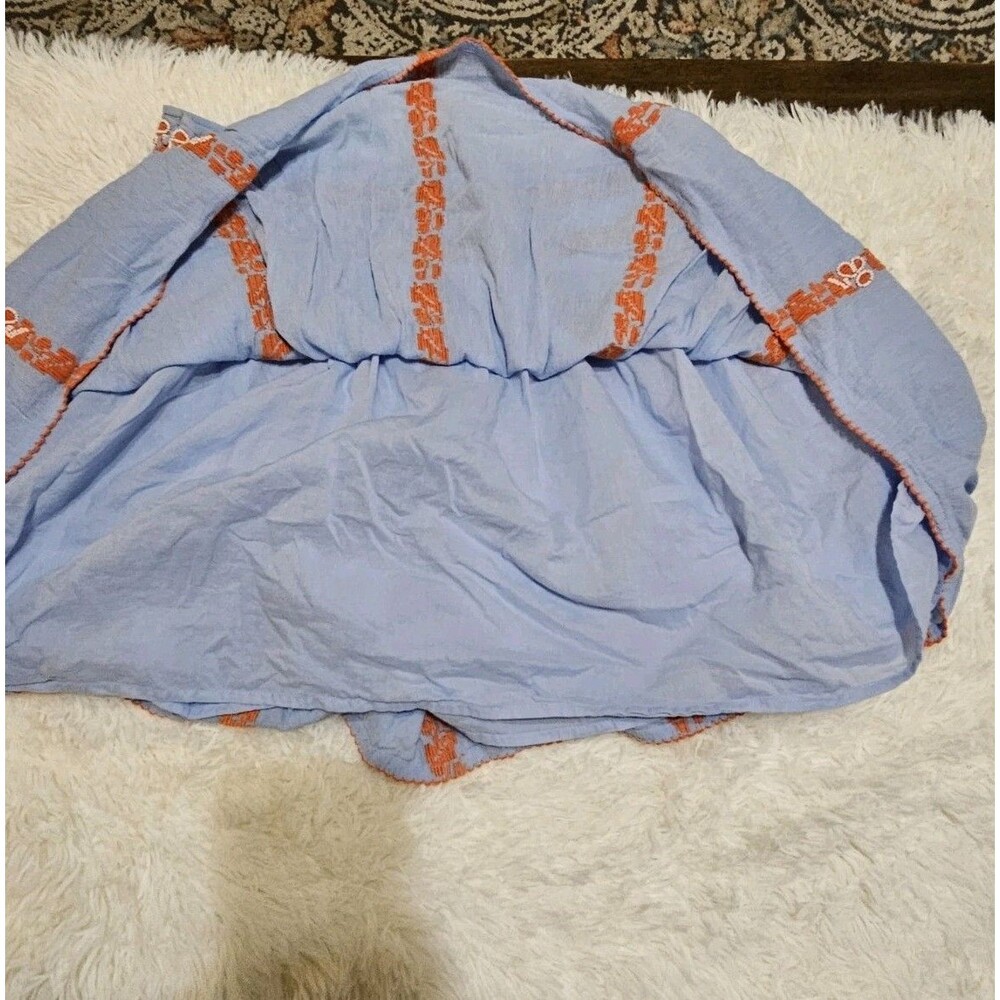 Tory Burch Skirt Womens Alexandria Light Blue with Orange Embroidery Sz 10 Boho - Picture 6 of 11